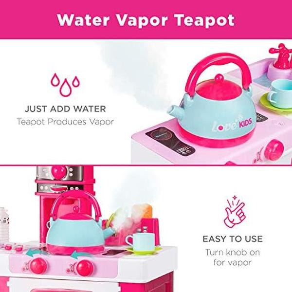 Picture of UNO1RC NM56067 Pretend Play Kitchen Toy Set with Water Vapor Teapot for Kids - Sink - Pink