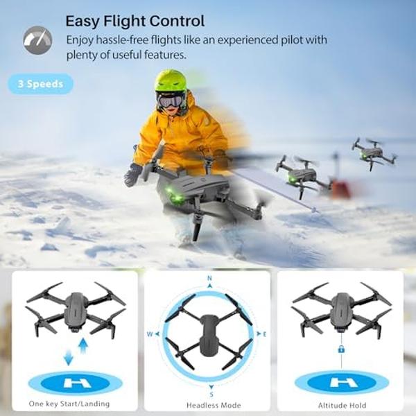 NM56211 1080P FPV Foldable Quadcopter Drone with Camera for Adults Kids - Black