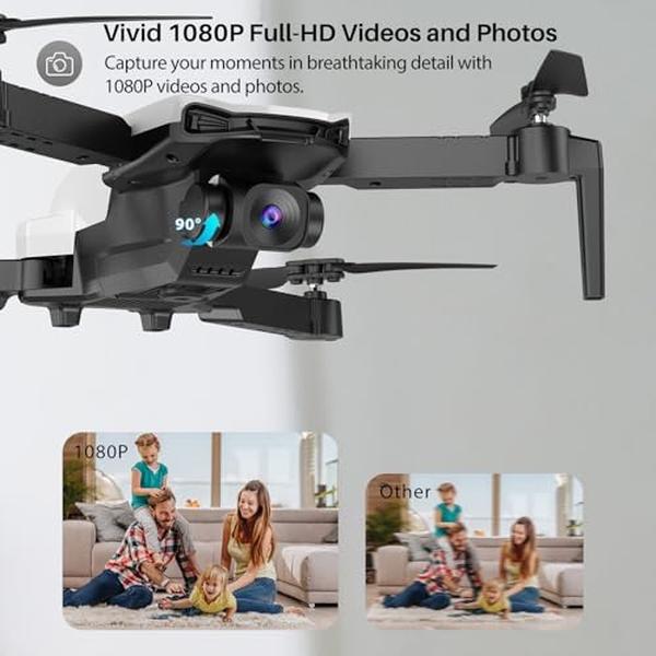 NM56263 1080P FPV Foldable Quadcopter Drone with Camera for Adults Kids - White