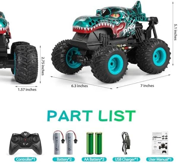 Picture of UNO1RC NM56483 2.4Ghz All Terrain Dinosaur Monster Truck Toys - Cyan