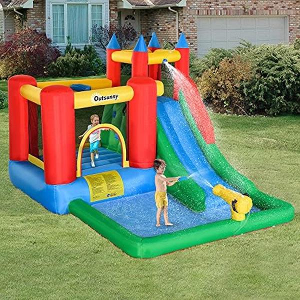 NM56568 6-in-1 Inflatable Water Slide Bounce House with Pool for Kids