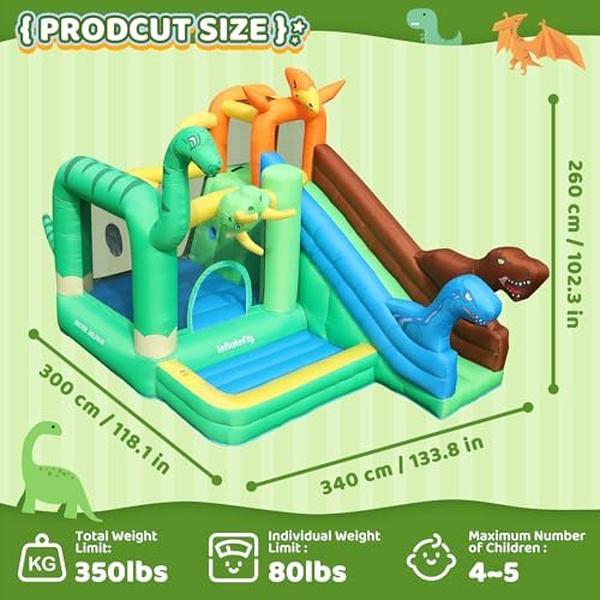 NM56630 Kids Bouncy Dinosaur Bounce House with Inflatable Slide & Blower