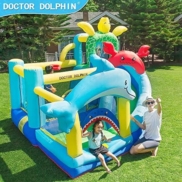 NM56664 Dolphin Bounce House with Blower for Kids Inflatable Slide