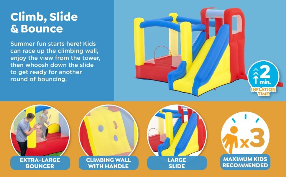 NM56691 9 ft. x 8 ft.5 in. x 84 in. Slidetastic Mega Bouncer Bounce House