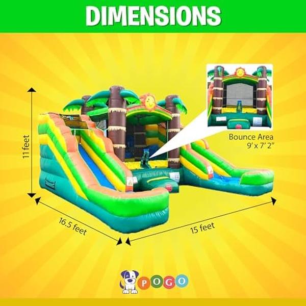 NM56714 Crossover Tropical Inflatable Bounce House with Double Inflatable Water Slides for Kids
