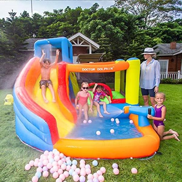 NM56724 Dolphin Inflatable Bounce House with Slide & Inflatable Water Slide for Big Kids