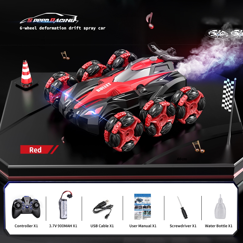 NM62719 Acrobatic remote control car six-wheeled 2.4G gesture sensing 360 climbing drift spray music off-road toy - Red