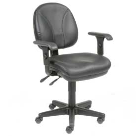 Ergonomic Task Chair - Black Leather - Adjustable Height - Lumbar Support