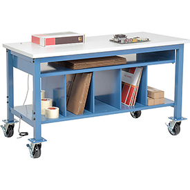 244211A Mobile Packaging Workbench ESD Square Edge - 60 x 30 in. with Lower Shelf Kit, White