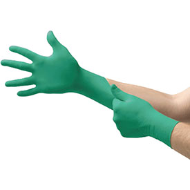 TouchNTuff Nitrile Gloves - Powdered Green - Size 7.5-8 - 100 per Pack - Chemical Resistant
