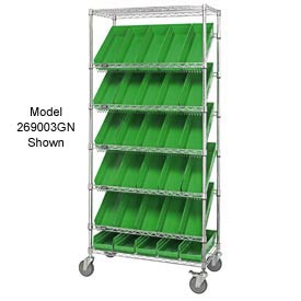 Picture of Global Industries 269005GN Easy Access Slant Shelf Chrome Wire Cart with 18 4 in. Shelf Bins&#44; Green - 36 x 18 x 74 in.