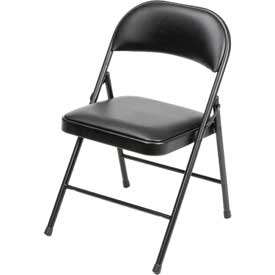 607863BK Steel Folding Chair with Padded Vinyl - Black