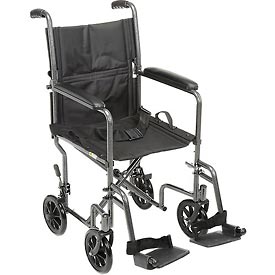Picture of Drive Medical B275082 Lightweight Steel Transport Wheelchair&#44; 19 in. Seat - Silver Vein Frame & Black Upholstery