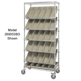 Picture of Global Industries 269005BG Easy Access Slant Shelf Chrome Wire Cart with 18 4 in. Shelf Bins&#44; Ivory - 36 x 18 x 74 in.