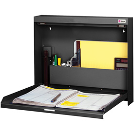 Datum WallWrite Folding Wall Mount Desk, Non-Locking, 20"W x 3-3/8"D x 16-3/8"H, Black