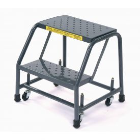 Perforated 2-Step Steel Rolling Ladder - Gray - 16 in. - 10 in. Top Step - Heavy-Duty Design