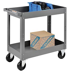 Global Industrial 988835 2 Shelf Deep Tray Steel Stock Cart, 30 x 16 in. - 500 lbs