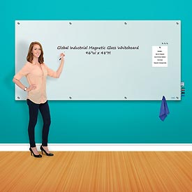 Magnetic Glass Whiteboard, 96 x 48 in. - White
