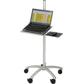 Height Adjustable Anti-Theft Mobile Laptop Computer Workstation Security Cart, Silver