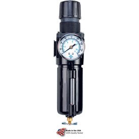 Integral Filter & Regulator with Gauge, Zinc Bowl, 0.5 in. NPT, 250 PSI - Black