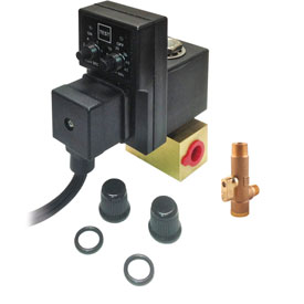 Electric Drain with Strainer, 2.5 GPM, 0.25 in. NPT, 1-Phase 115V - Black & Brass