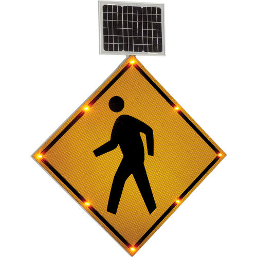 30 in. Solar Powered Flashing LED Pedestrian Crossing Sign, Diamond - Yellow