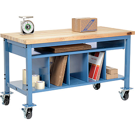 244207A Mobile Packaging Workbench Maple Butcher Block Square Edge with Lower Shelf Kit - 60 x 30 in.