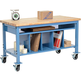 Mobile Packaging Workbench Maple Butcher Block Safety Edge with Lower Shelf Kit - 60 x 30 in.