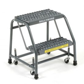 Grip 16 in. 2 Step Steel Rolling Ladder 10 in. Top Step - Gray