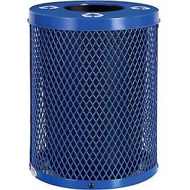 261958BL Thermoplastic 32 gal Mesh Recycling Receptacle with Flat Lid - Blue