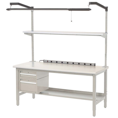 319274TN 96 x 36 in. Production Workbench - ESD Laminate Square Edge with Drawers & Shelf, Tan