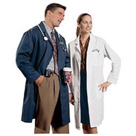 Unisex Lab Coat - Navy - Large - Wrinkle-Resistant Fabric