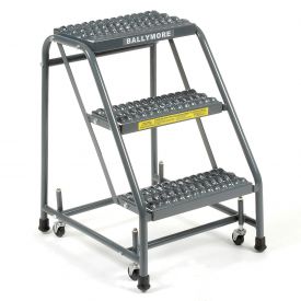 Grip 16 in. 3 Step Steel Rolling Ladder 10 in. Top Step - Gray