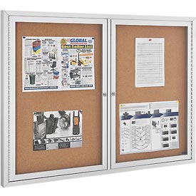 695482 Enclosed Bulletin Board - Cork - Aluminum Frame - 48 x 36 in. - 2 Door, Natural -  GLOBAL INDUSTRIES