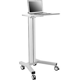 670060 Mobile Height Adjustable Laptop Workstation with 4-Outlet Power Strip, Silver