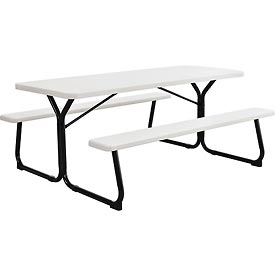 Rectangle Picnic Table, White, Plastic, 6 ft L, 30 in H Overall