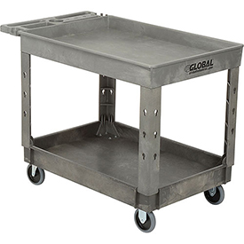 Strength Plastic 2 Tray Shelf Service & Utility Cart, 44 x 25.5, 5 in. Rubber Casters - Gray