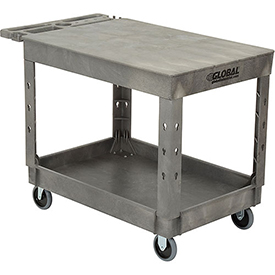 Strength Plastic 2 Flat Shelf Service & Utility Cart, 44 x 25.5, 5 in. Rubber Caster - Gray