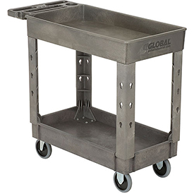 Strength Plastic 2 Shelf Tray Service & Utility Cart, 38 x 17.5, 5 in. Rubber Casters - Gray