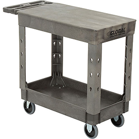 Strength Plastic 2 Flat Shelf Service & Utility Cart, 38 x 17.5, 5 in. Rubber Casters - Gray