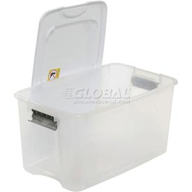 Picture of Sterilite 269462 Clear Storage Tote with White Lid  70 qt. - 26.13 x 16.25 x 13.5 in.