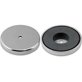 B1798406 Ceramic Round Base Magnet - 45 lbs Pull, Silver & Black