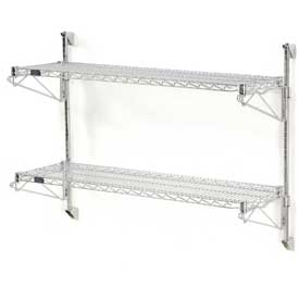 Nexel Wall Mount Wire Shelving Starter - 2-Shelf, Chrome - 24 x 14 x 34 in.