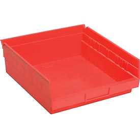 184845RD Plastic Shelf Storage Bin - Nestable 11.13 x 11.63 x 4 in. - Red