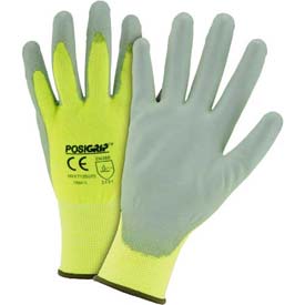 Touch Screen Hi Vis Yellow Nylon Shell Coated Gloves - Gray PU Palm Coat - Extra Large
