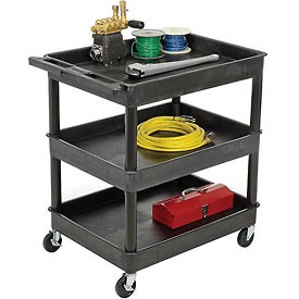 Tray Top Shelf 3 Shelf Plastic Utility Cart, 32 x 24 in. - 4 in. Casters