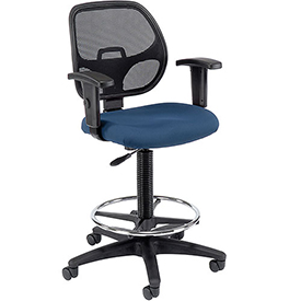 Drafting Stool, Fabric, Blue, Adjustable Arms, Mid Back