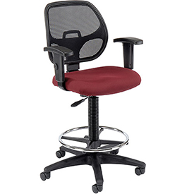 Drafting Stool, Fabric, Red, Adjustable Arms, Mid Back