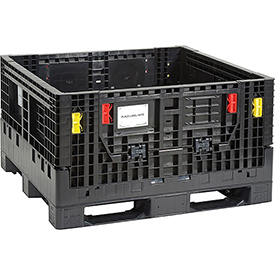 155215A Plastic Folding Bulk Shipping Container, 1500 lbs - 48 x 44.5 x 27 in. - Black