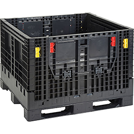 442211A Plastic Folding Bulk Shipping Container, 2000 lbs - 48 x 44.5 x 34 in. - Black